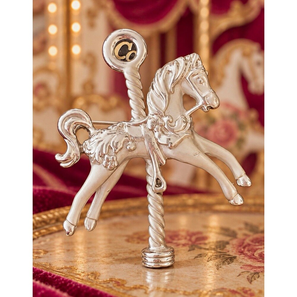 Silver Tone Metal Carousel Horse Brooch Pin, No Stone, Animals & Insects Theme